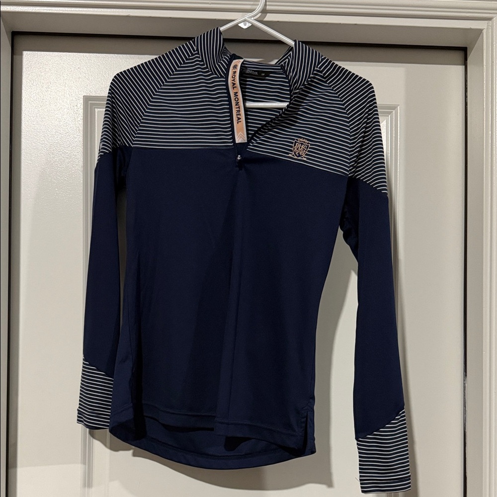 Levelwear Quarter-Zip Midlayer Navy and White Striped Pullover